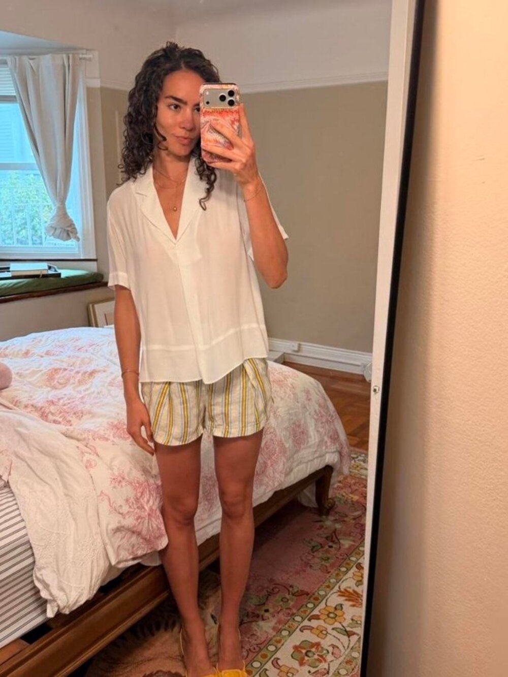 White linen blouse with collar